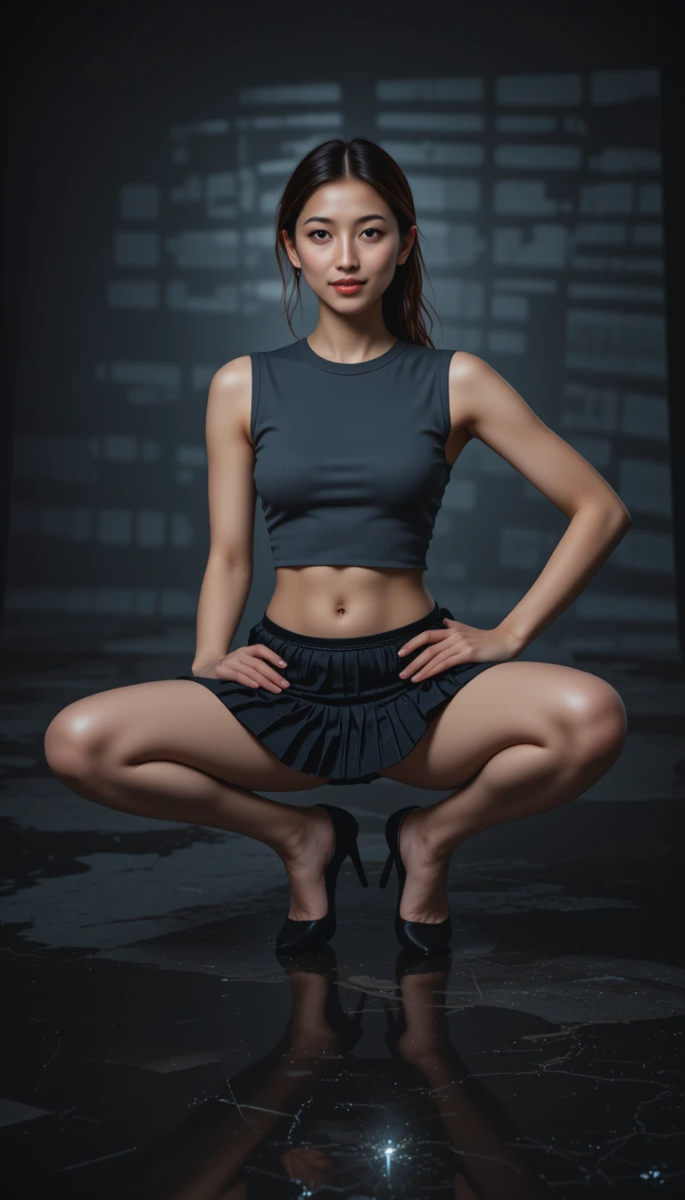 Elegantes Fashionmodel im Low-Angle-Studio mit Schattenspiel