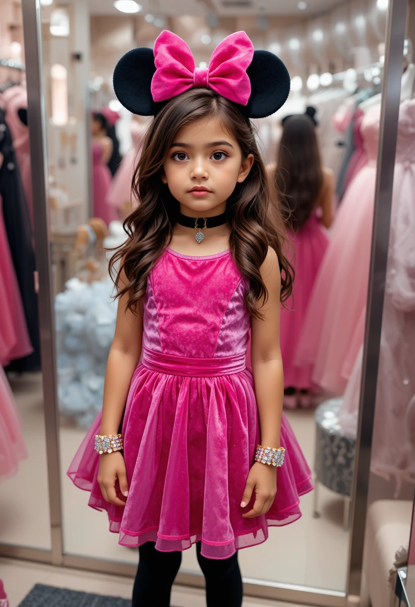 Niño nervioso posando con un vestido de princesa rosa