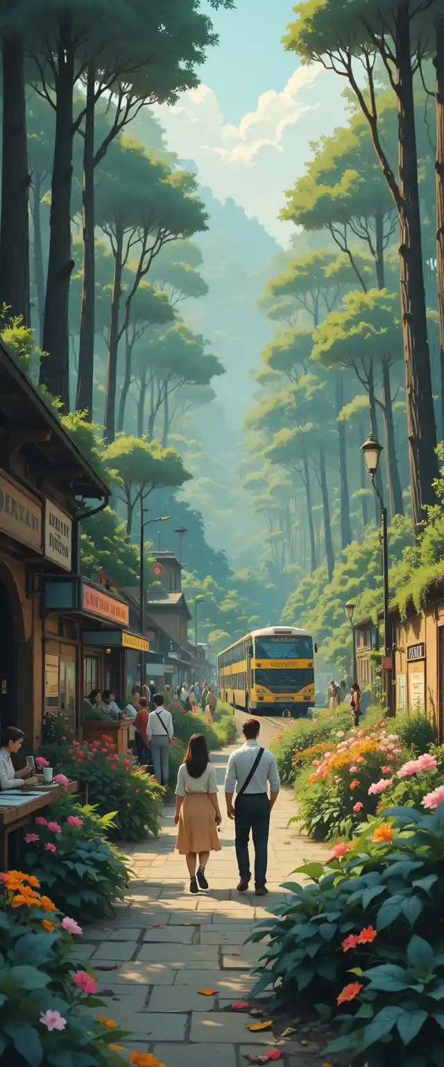 Busy futuristic railway station with travelers and vendors