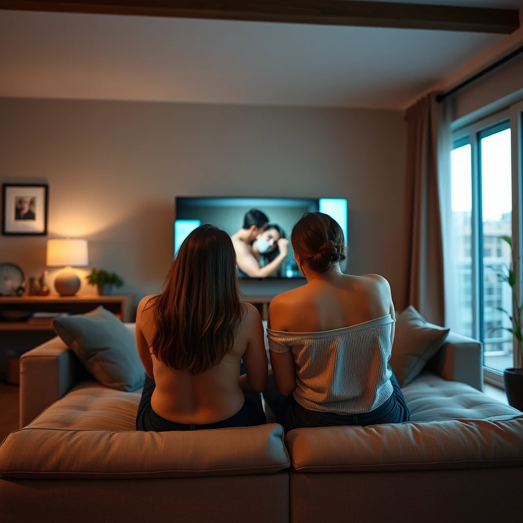 Pareja sentada en el sofá viendo un video personal