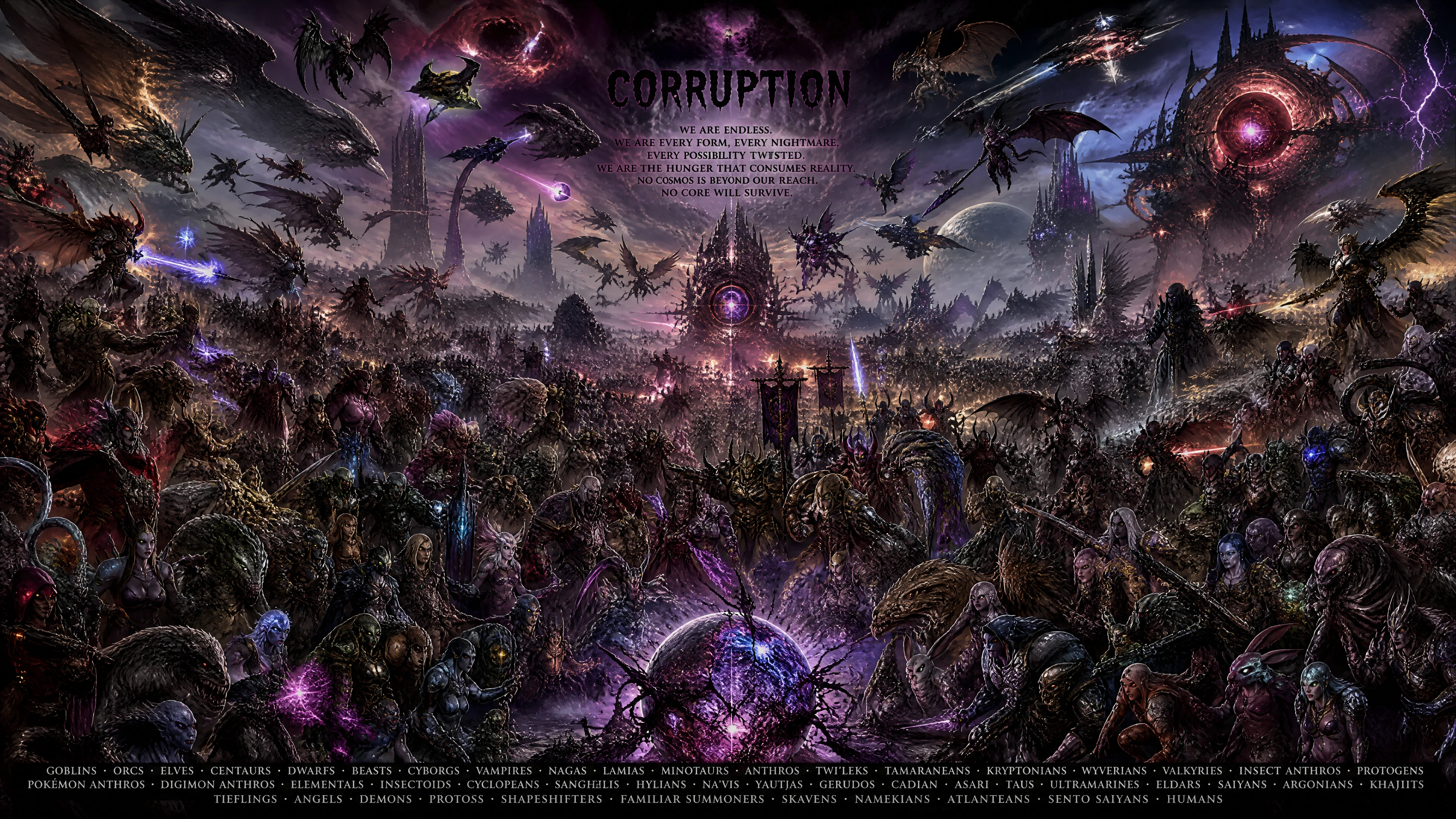 Endless corrupted fantasy army ravaging cosmic realms