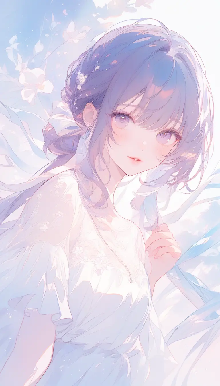 柔和粉彩色調的浪漫少女水彩人像