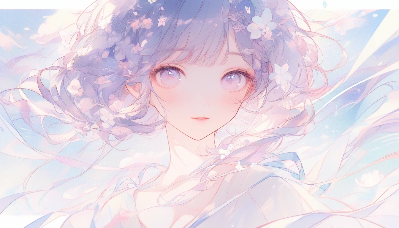 Romantic watercolor portrait of a woman with soft pastel tones
