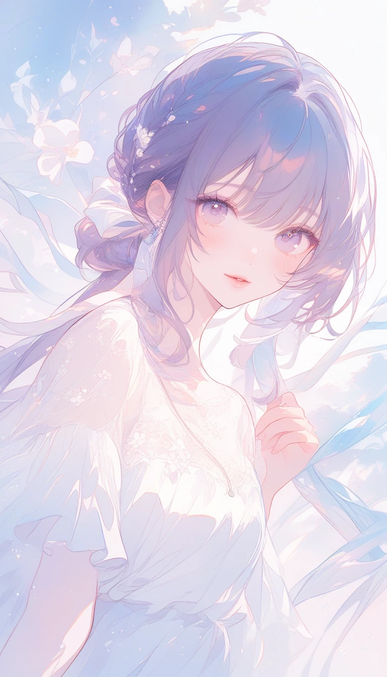 Romantic watercolor portrait of a girl with soft pastel tones