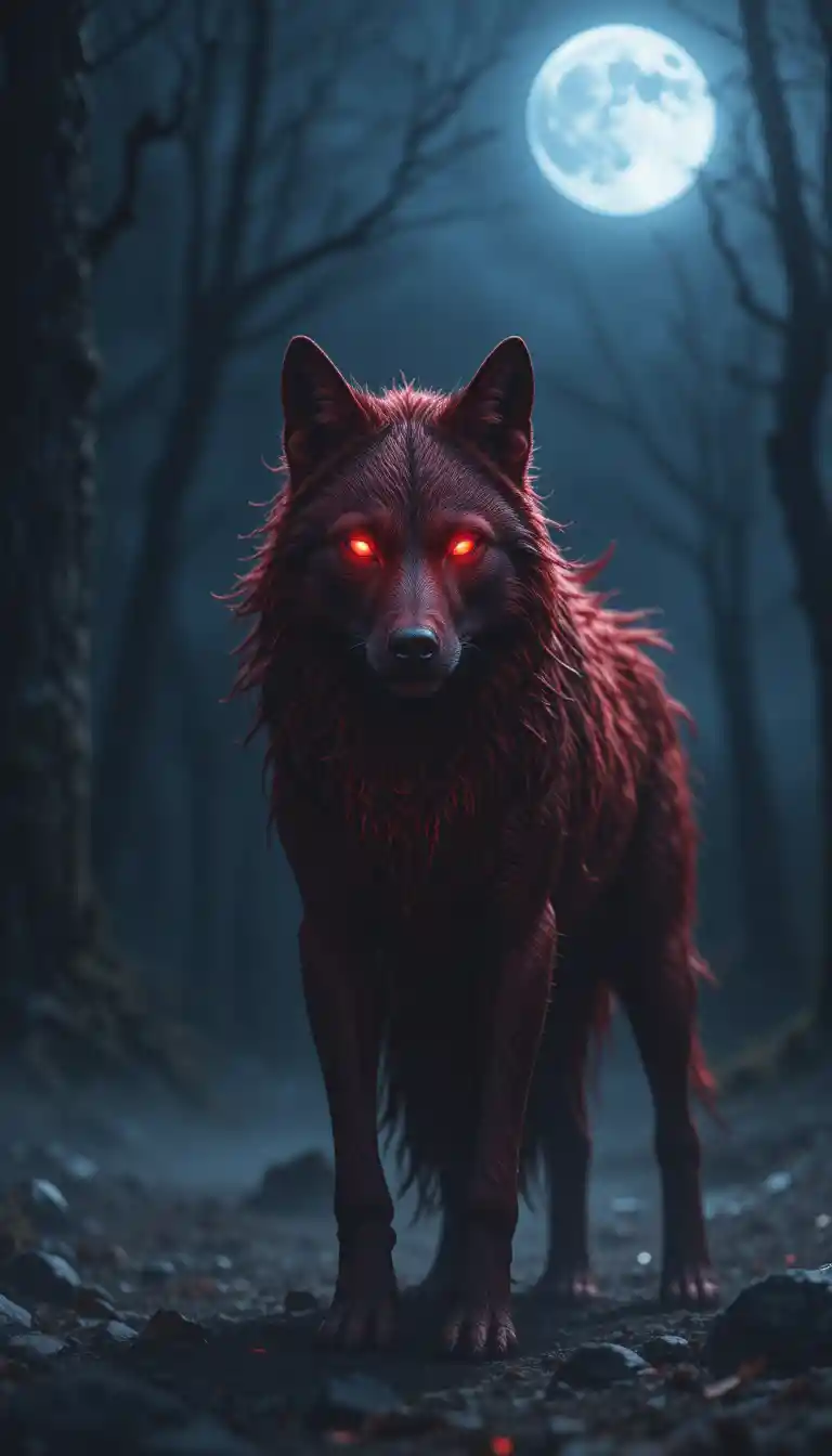 Roter Werwolf im Mondlicht mit leuchtenden Augen