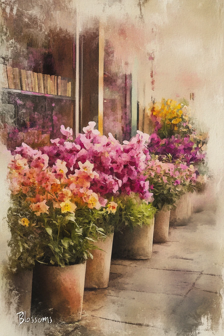 書店の本棚に並ぶフレッシュな花束