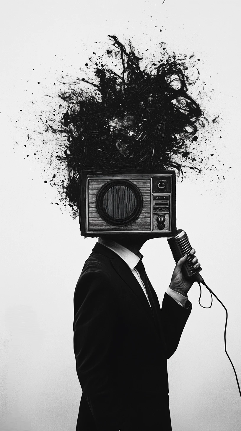 Listener by the radio with headphones and pumping volume