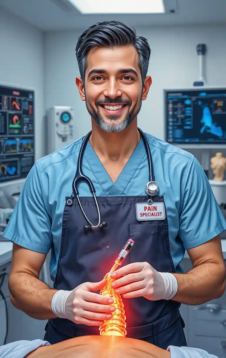 Middle Eastern pain specialist treating spinal inflammation