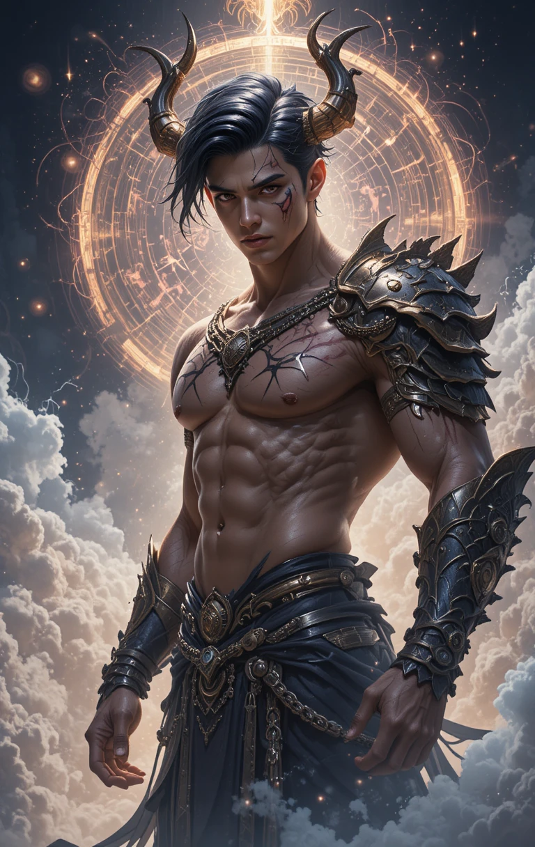 Guerrero demoníaco con cadenas y armadura oscura de anime