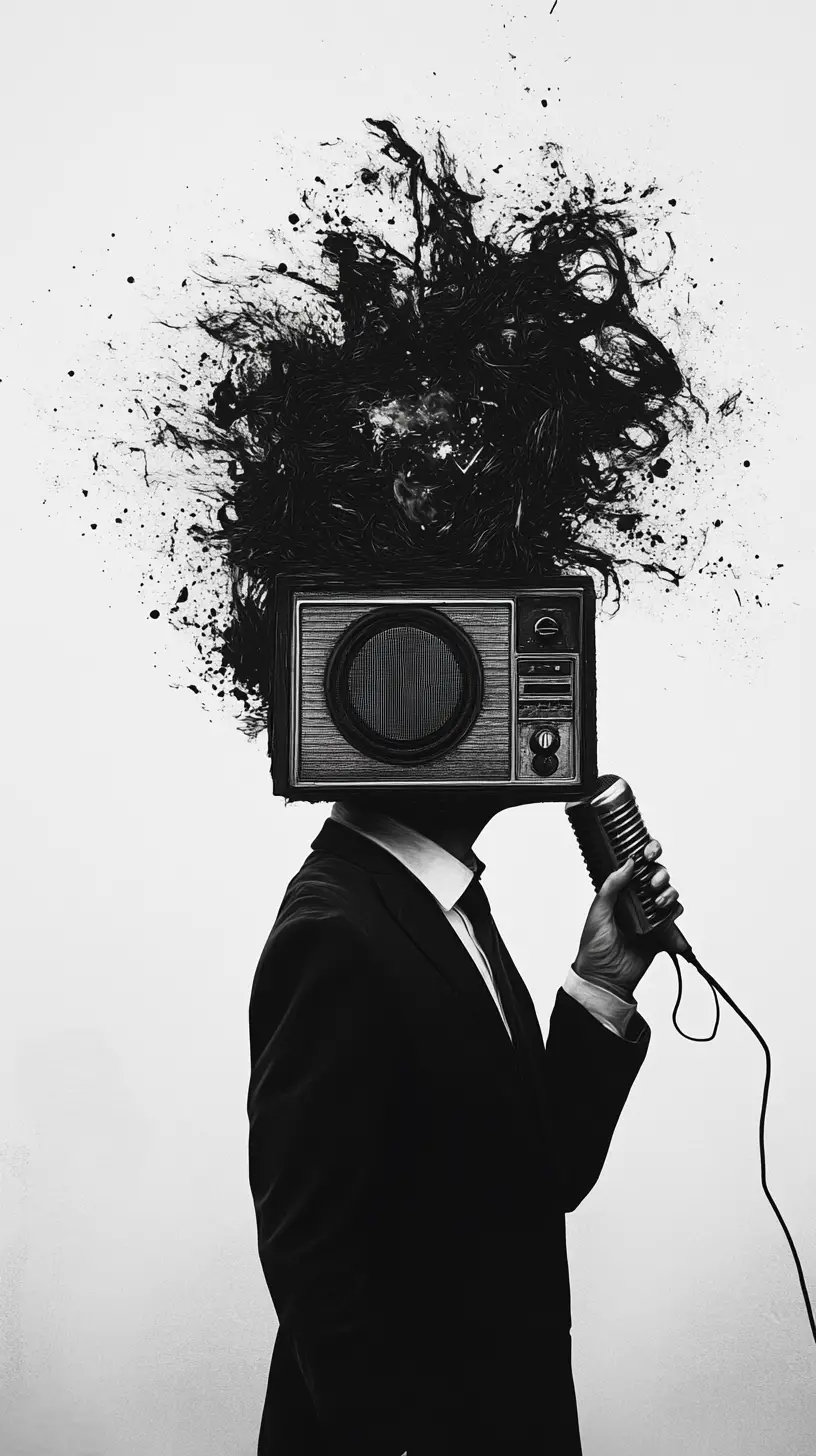 Listener by the radio with headphones and pumping volume
