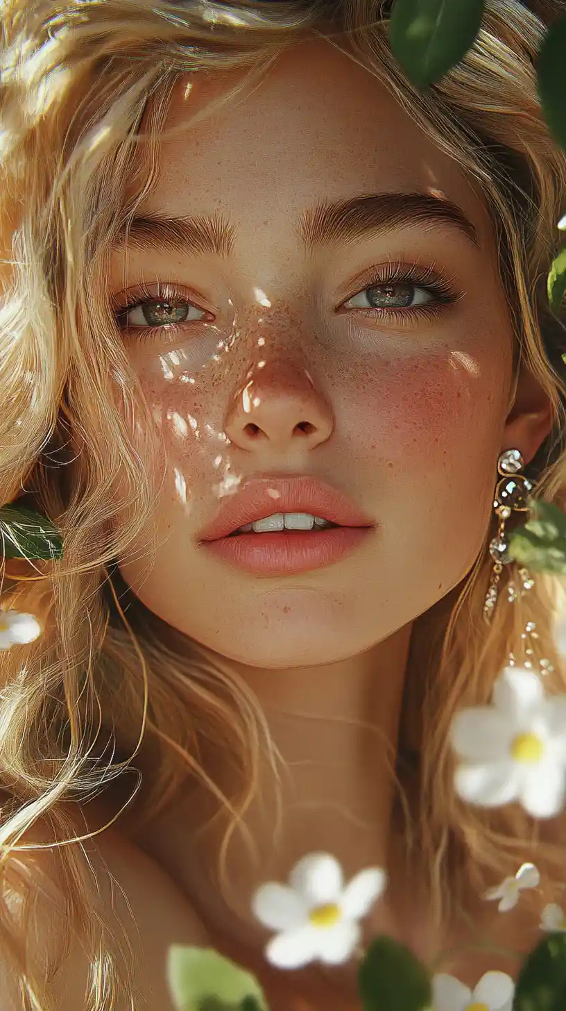 Retrato de chica soñadora en un jardín botánico bañado por el sol