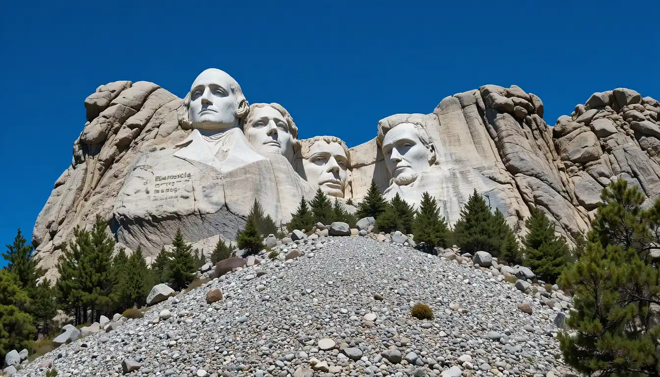 Presidenti del Monte Rushmore scolpiti nel granito sotto il cielo azzurro