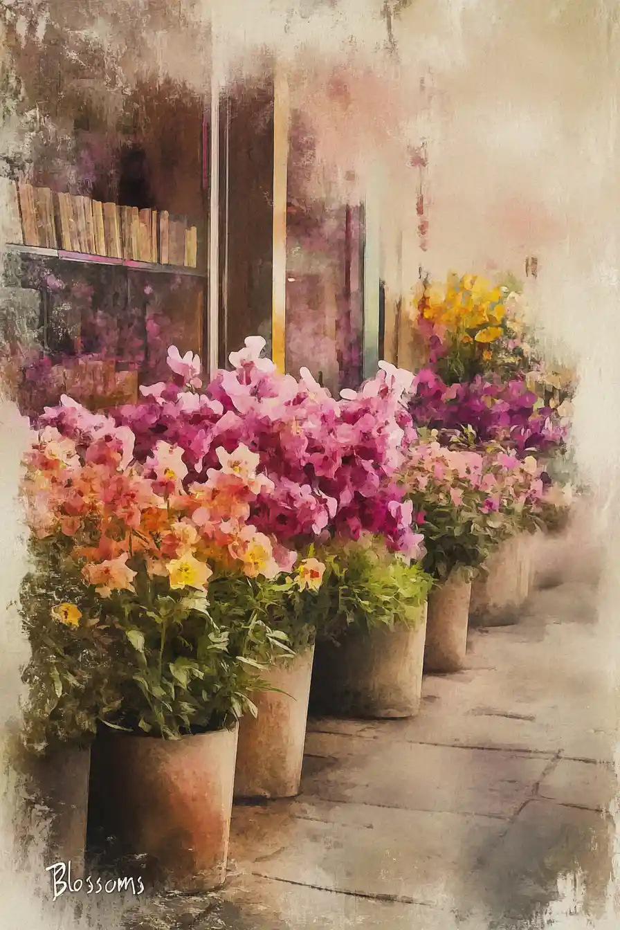 書店の本棚に並ぶフレッシュな花束