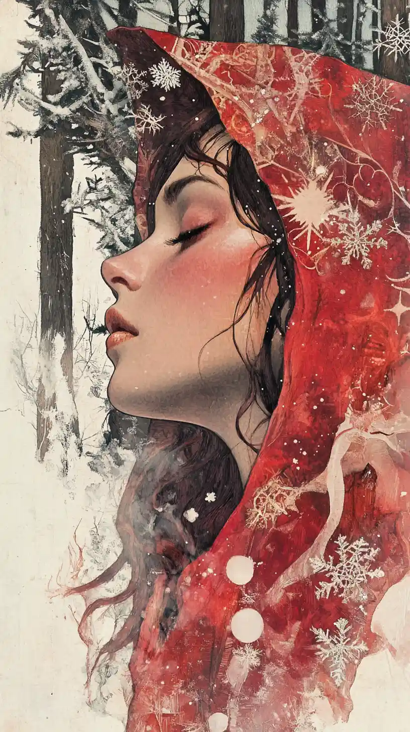 Póster cómico con primer plano de Caperucita Roja en el bosque