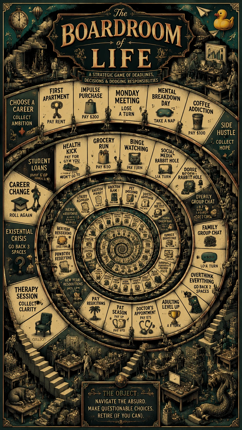 Escher Inspired Board Game Of Modern Adult Life Stages