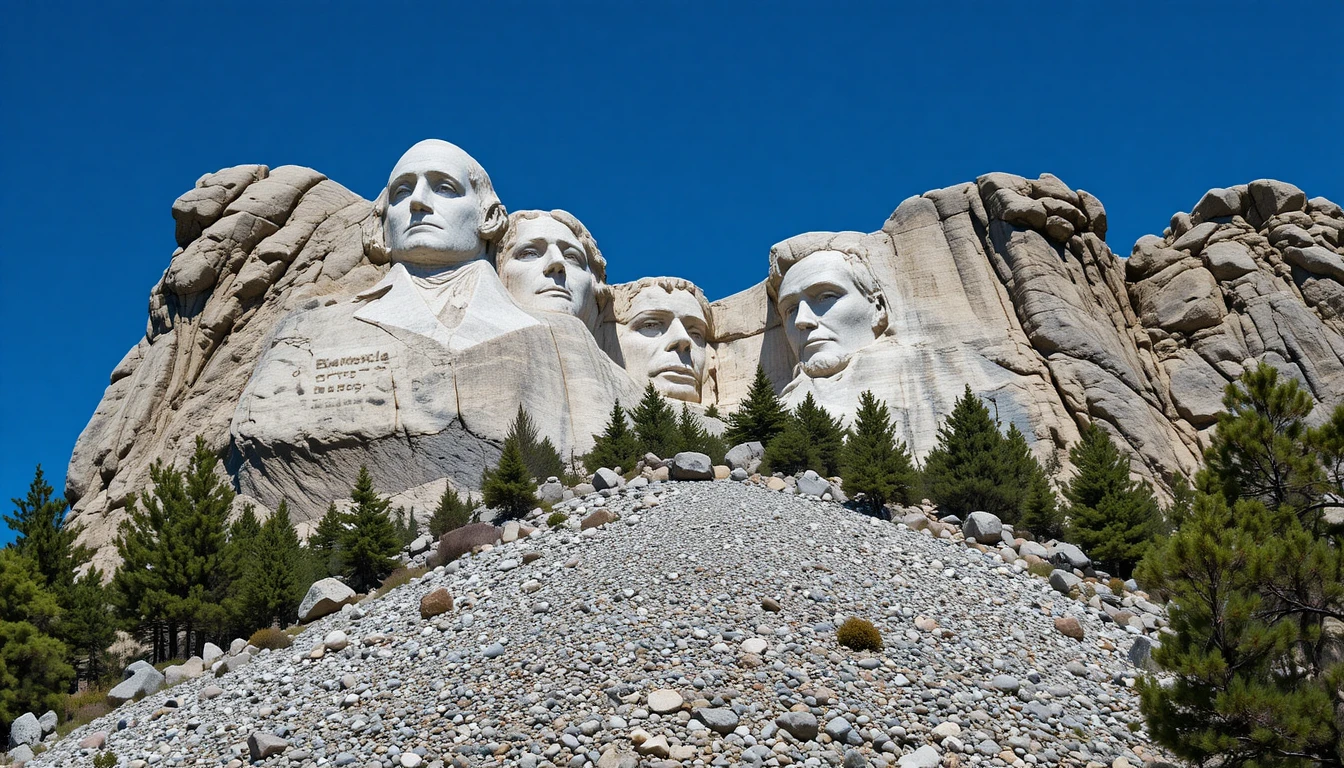 Presidentes del Monte Rushmore tallados en granito bajo un cielo azul