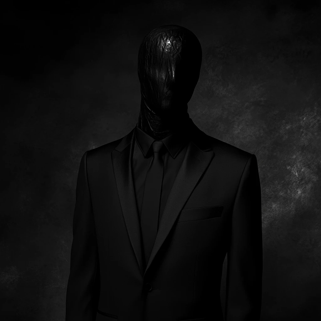 光る目を持つ黒いスーツの謎めいた男