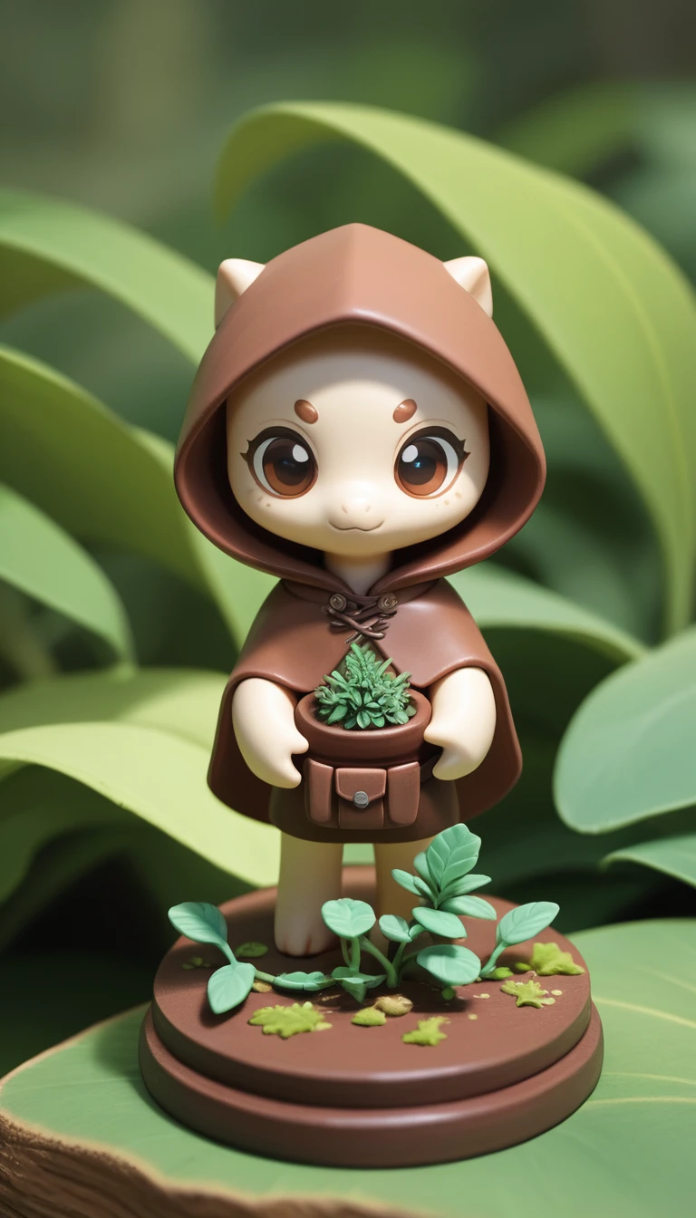 Felt adventurer figurine before a glowing jungle portal