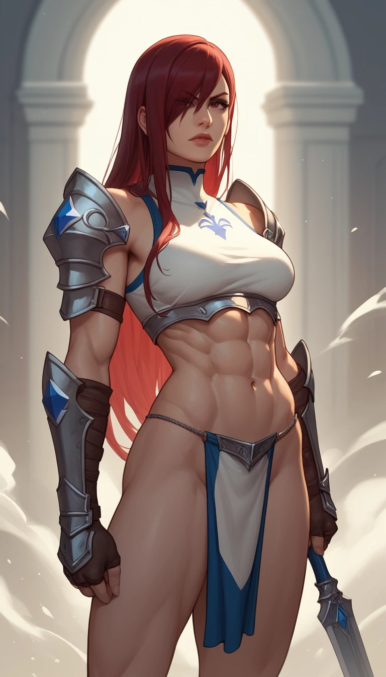 Guerrera de anime con armadura en pose confiada