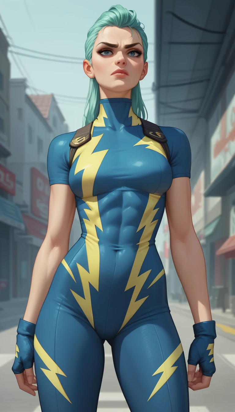Close up of a young female warrior on a dark street