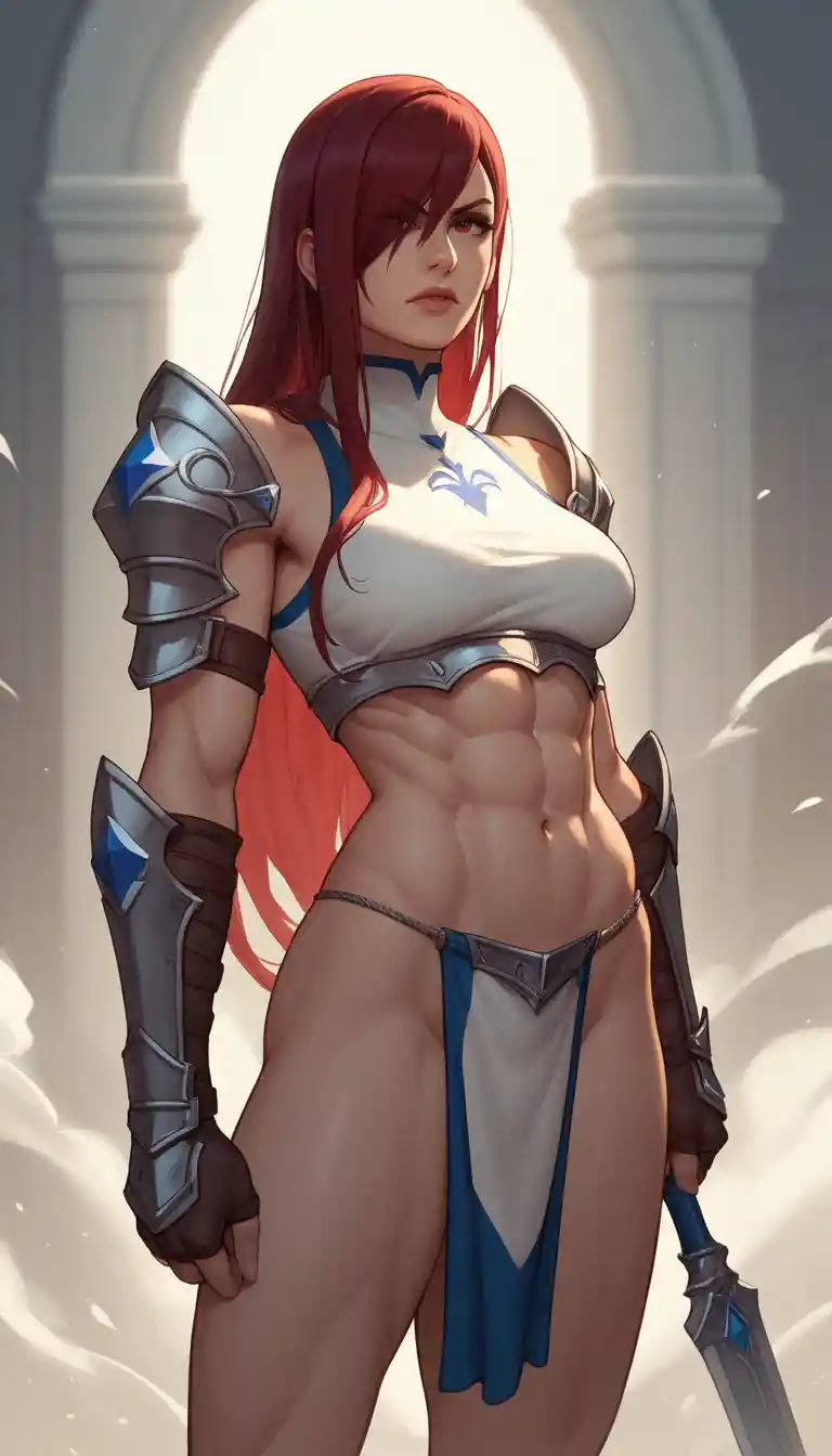 Armored anime warrior woman standing in confident pose