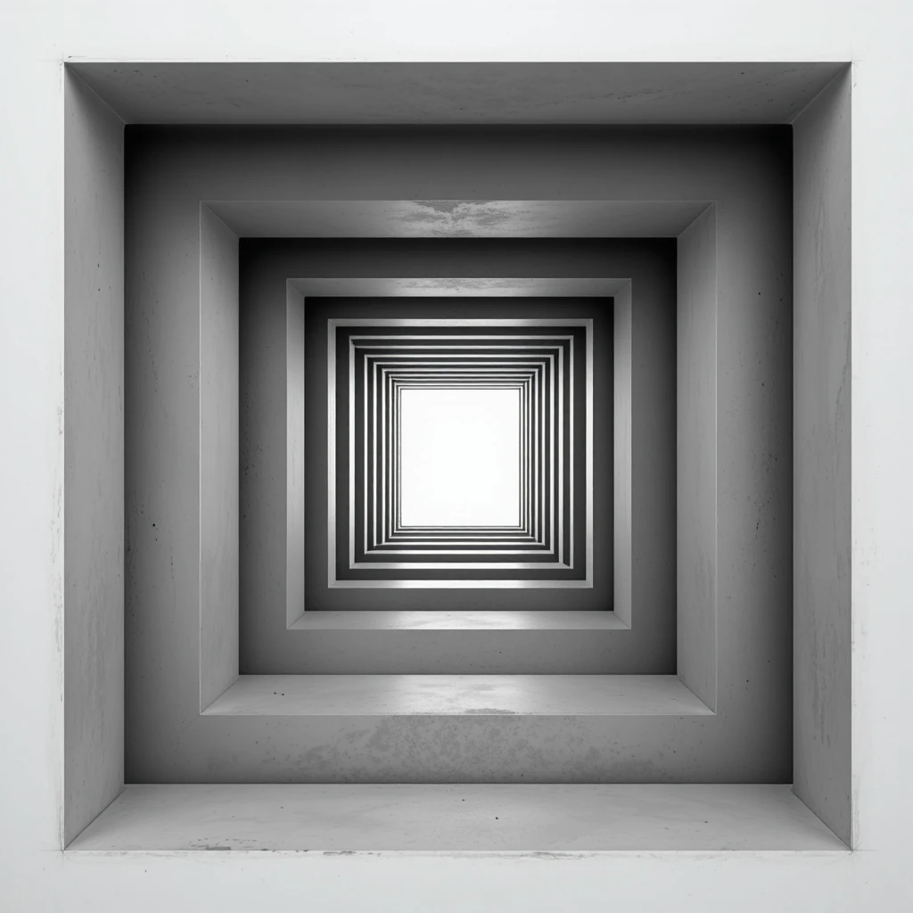 Monochrome geometric tunnel in stark architectural perspective