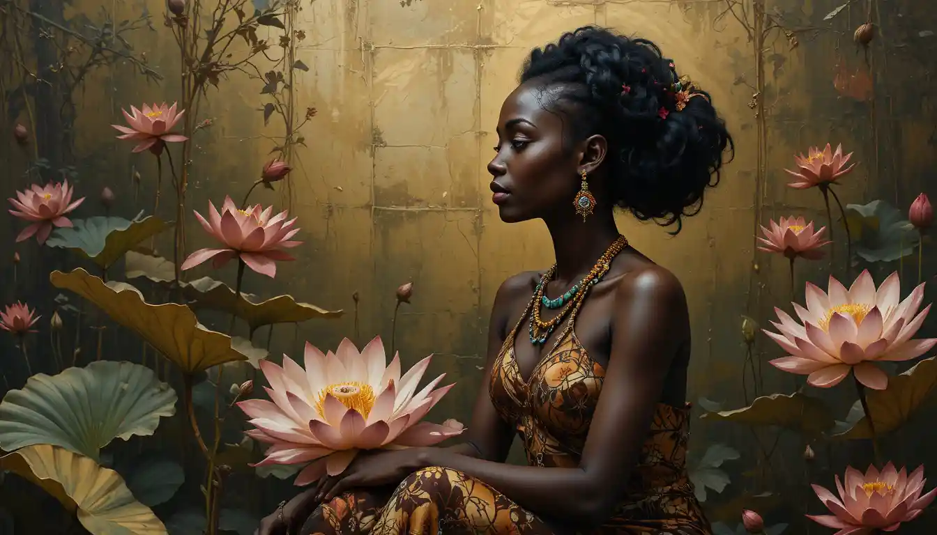 Retrato abstracto de una mujer africana en posición de loto