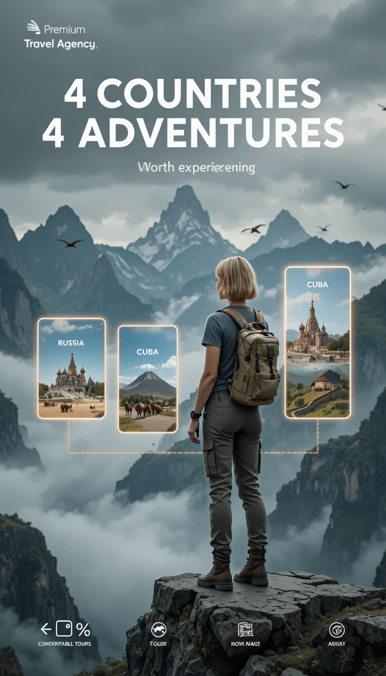 Exploradora frente a tarjetas de viaje de vidrio en las montañas