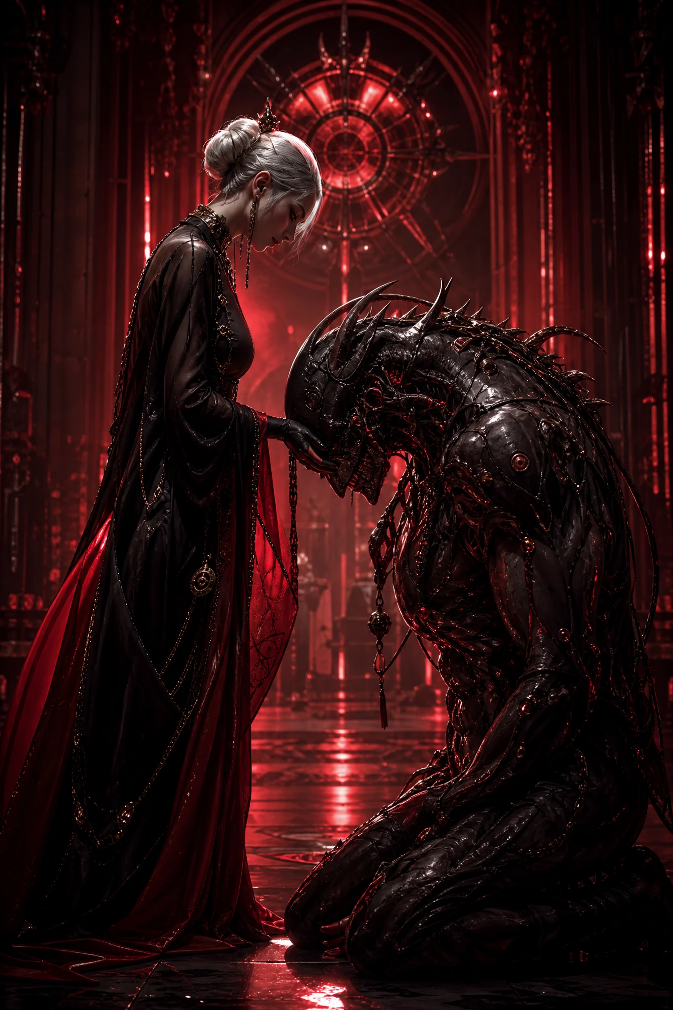 制御された深紅の狂気に包まれたシュールなSFモンスター
