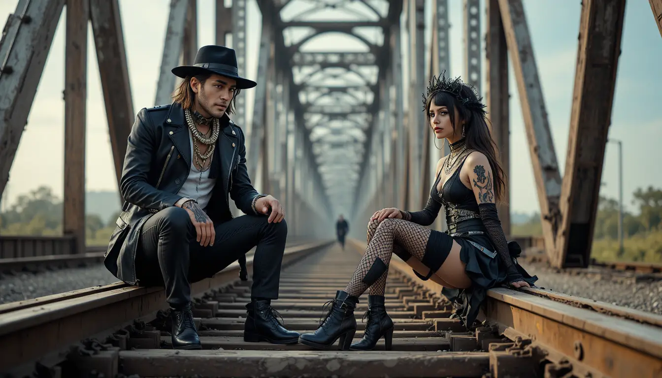 Rapper gótica e rockstar sentadas no trono de ferro