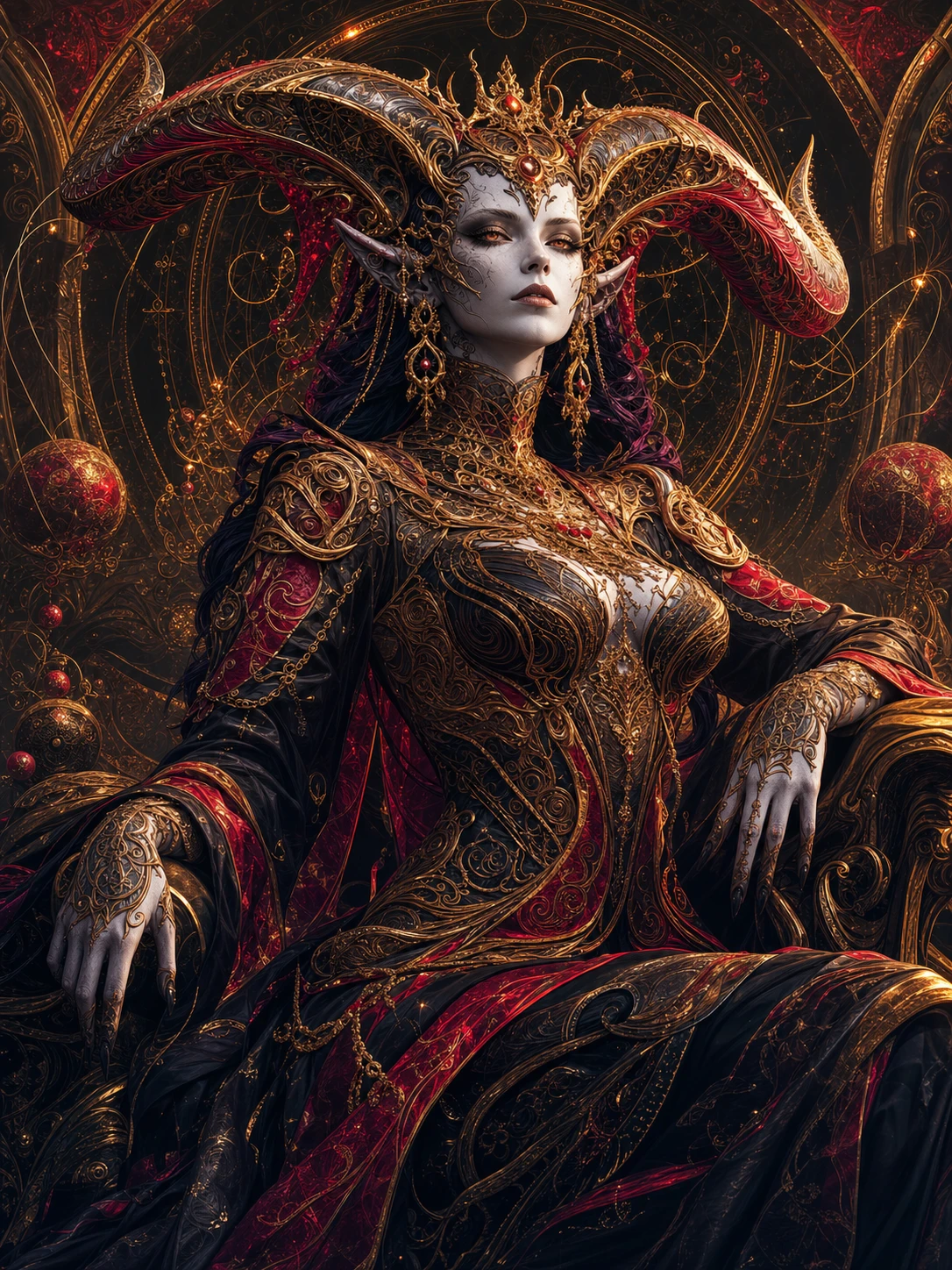 Demonic horned manga woman with fractal ceramic body