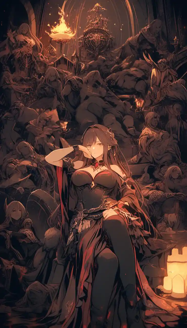 Orc princess reclining in a grand medieval palace interior
