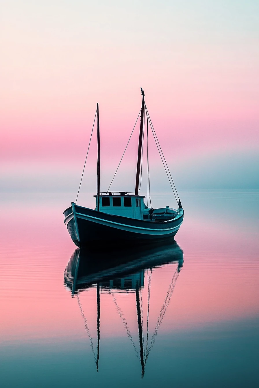 Verspielte nautische Traumlandschaft mit sanften Pastellfarben und Licht