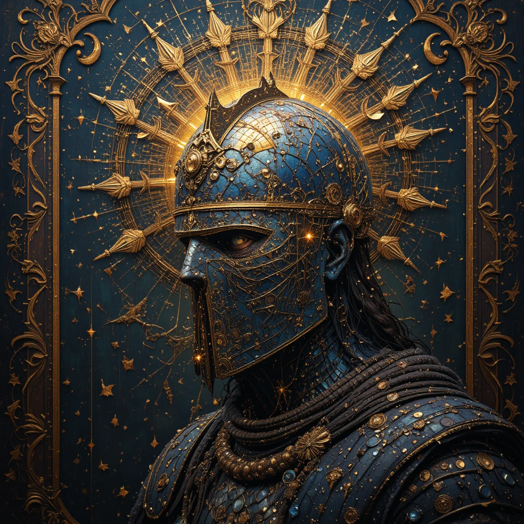 Knight helmet transforming into radiant crown of light