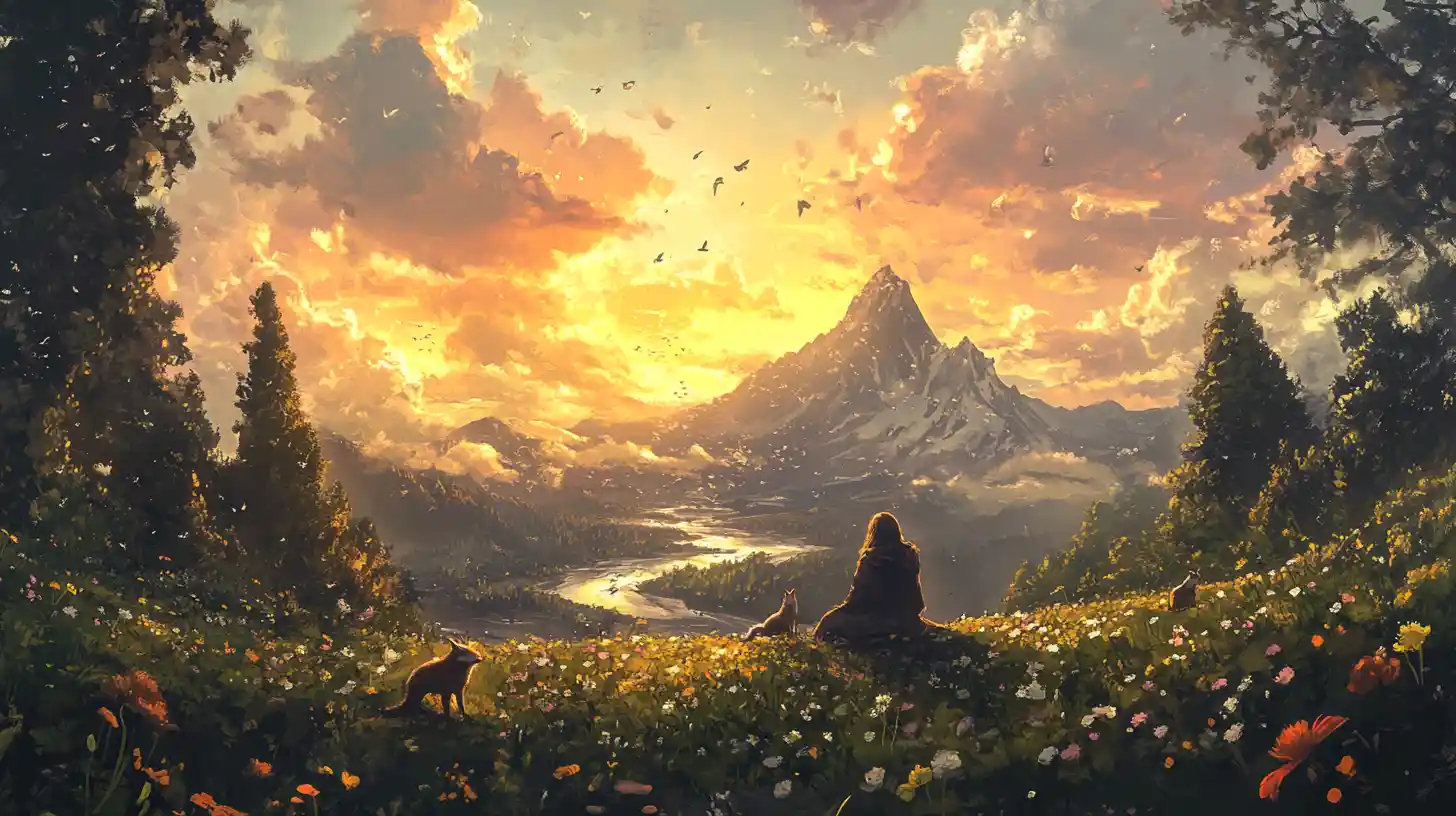 やわらかな人のシルエットを形作るシュールな山の風景