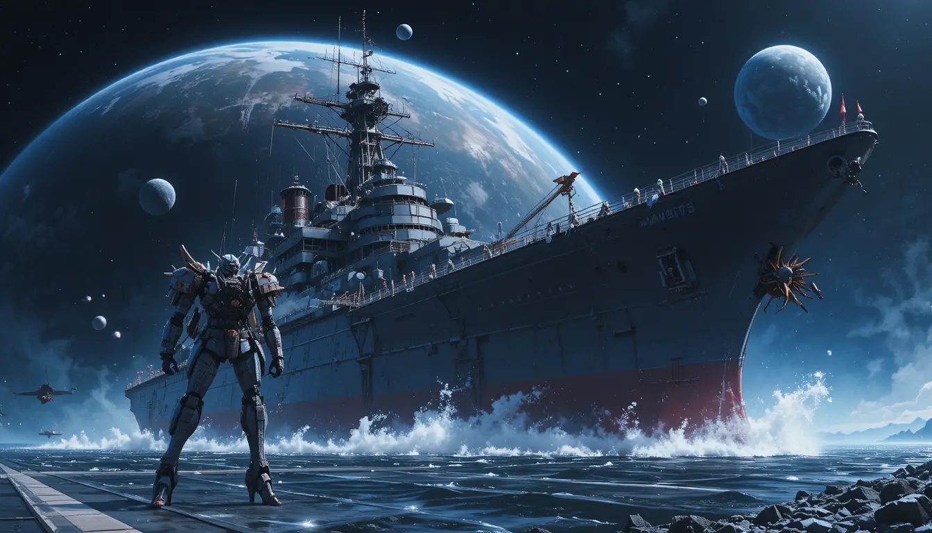受損的太空戰艦返回地球太空港