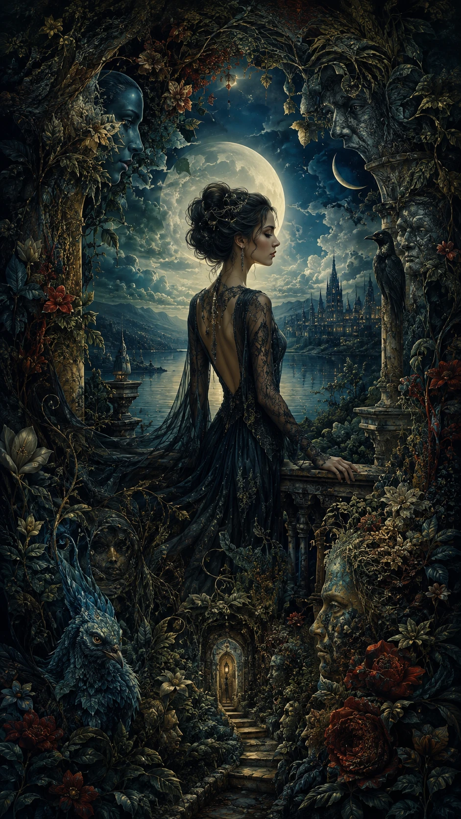 Follaje de fantasía gótica que forma arquitectura botánica surrealista