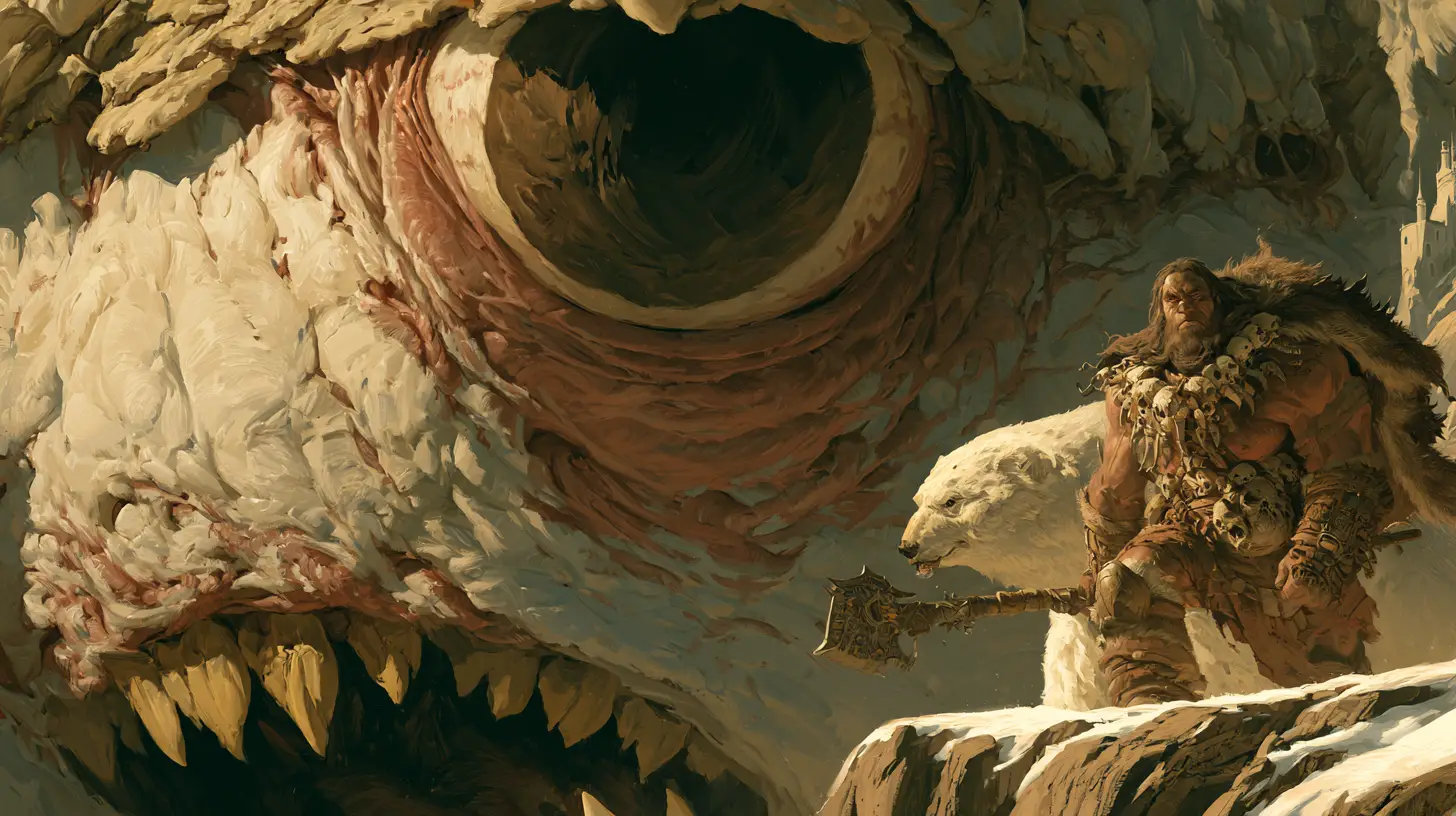 Grotesque giant eye monster with gnarled veins and teeth