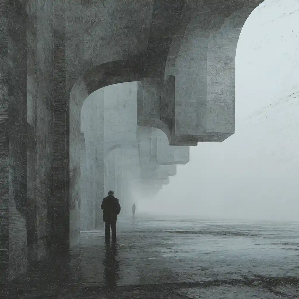 Moody surreal abstract background with fog and concrete texture