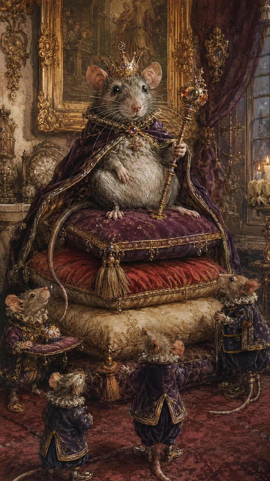 Roi Rat Espiègle sur des Coussins dans une Chambre Victorienne