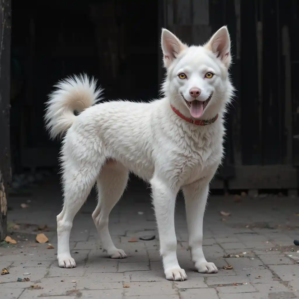 Mutiger dreibeiniger Hund in der belebten Stadt