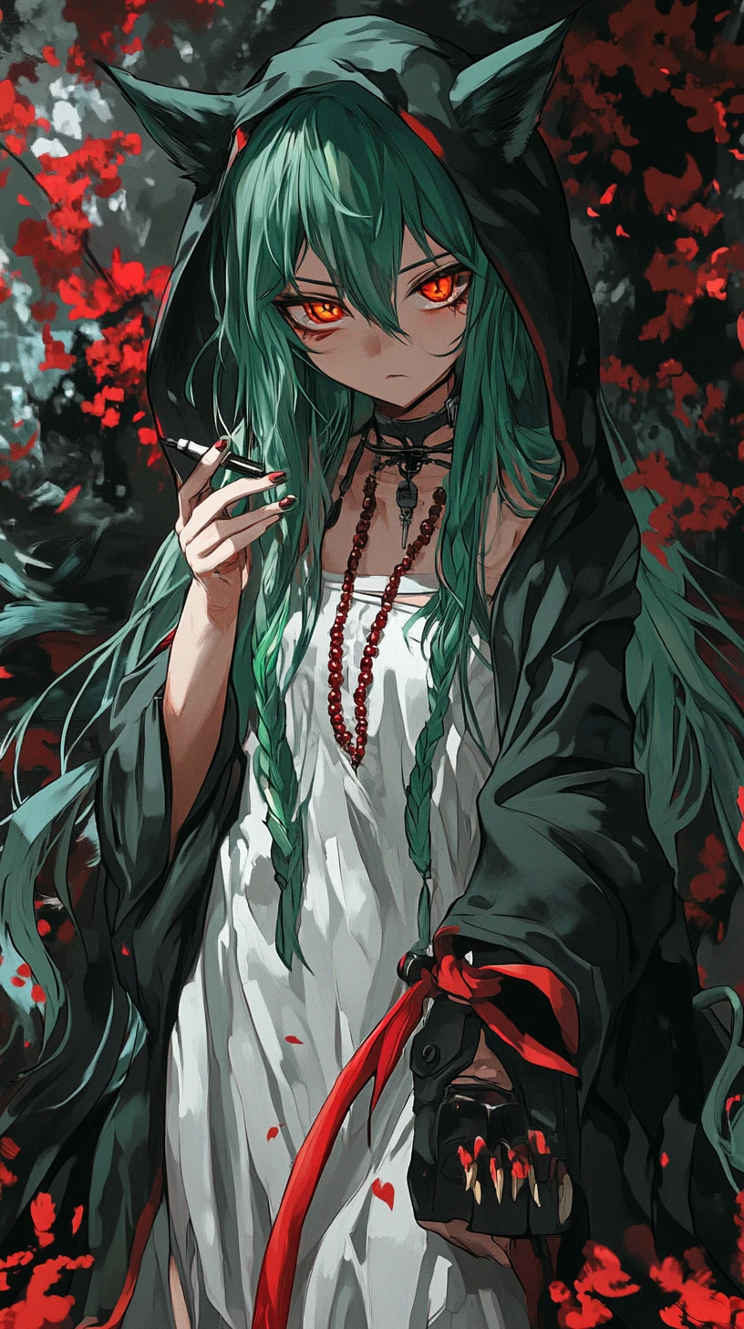 Chica de anime de cabello verde con un detallado atuendo de fantasía