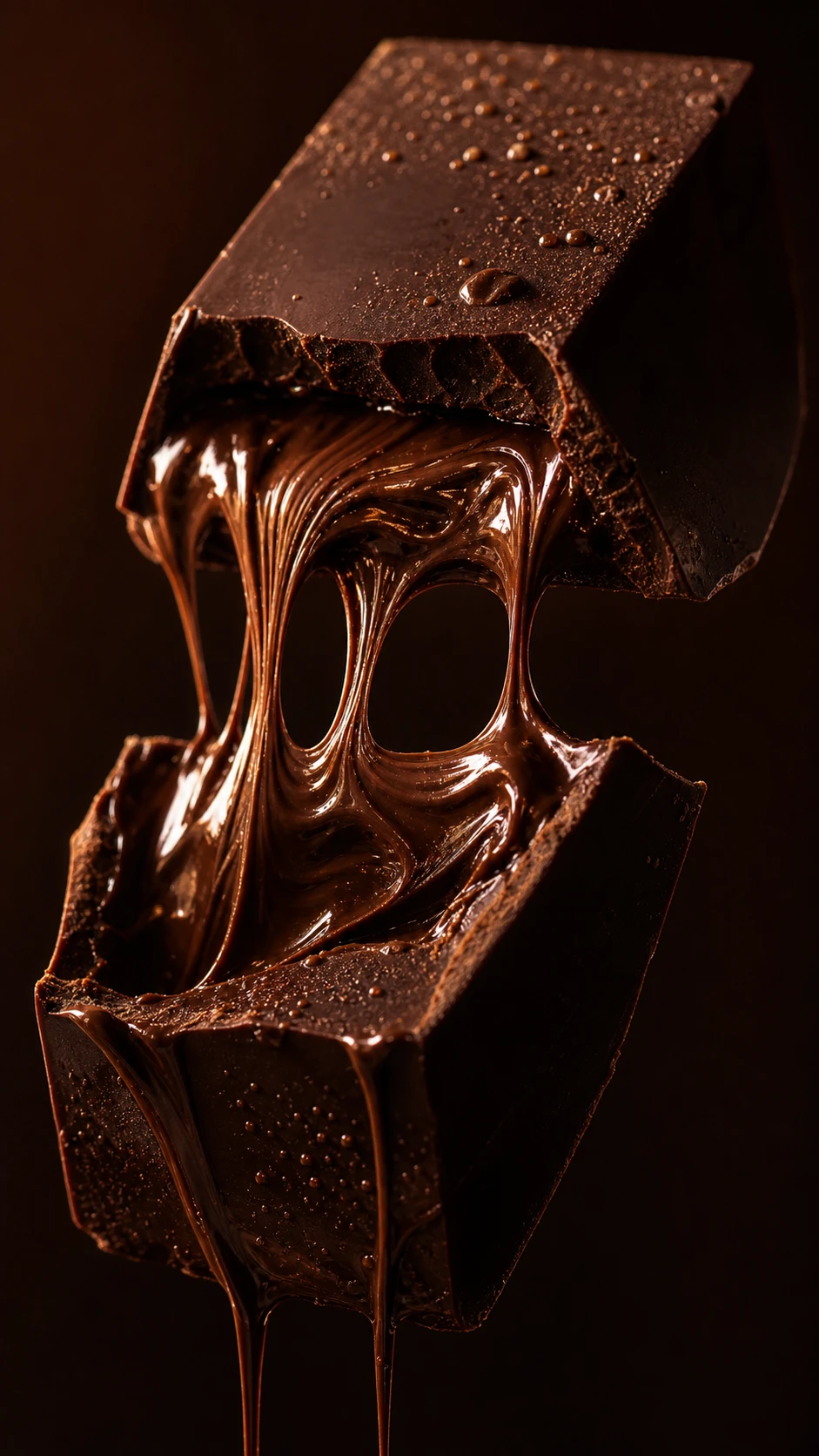 Primer plano de chocolate negro derritiéndose con centro de ganache