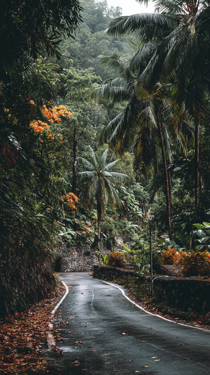 Carretera de asfalto curvada a través de un frondoso bosque tropical