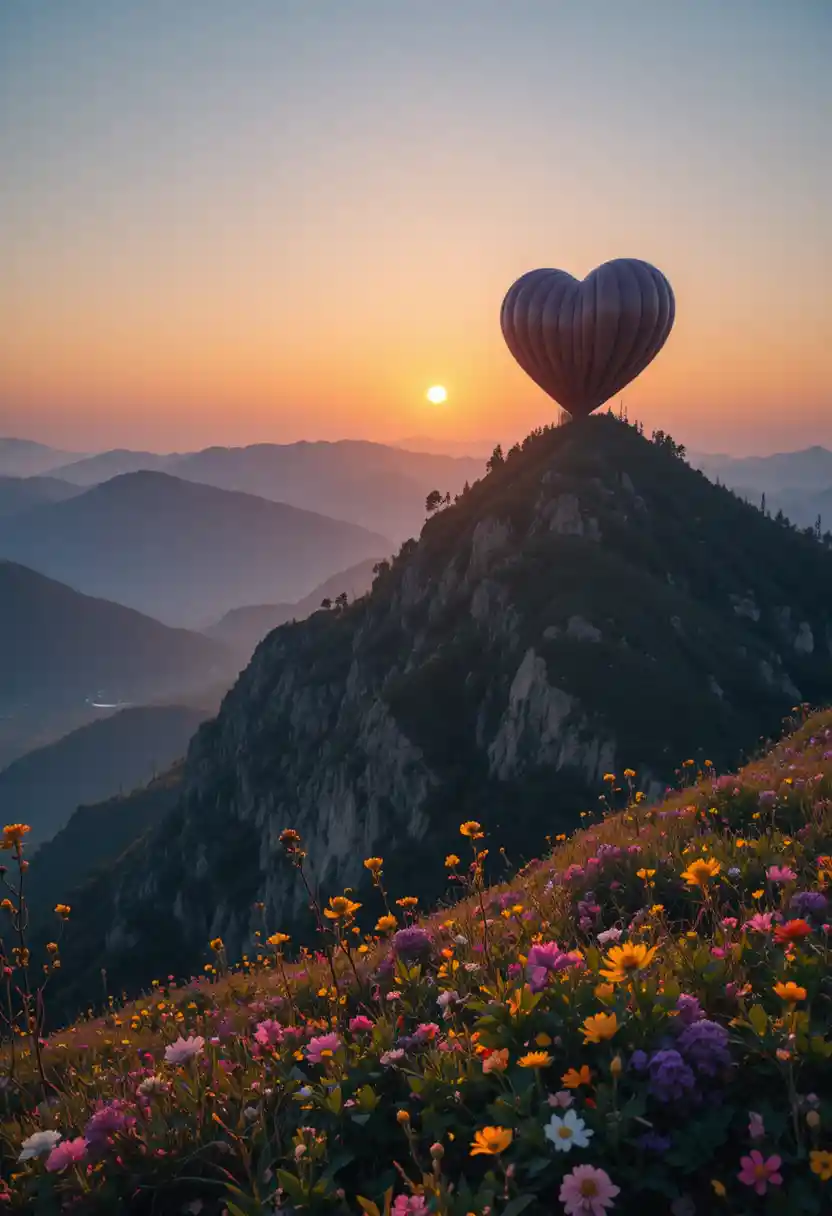 Corazón al amanecer sobre el paisaje de las montañas Tatra en Polonia