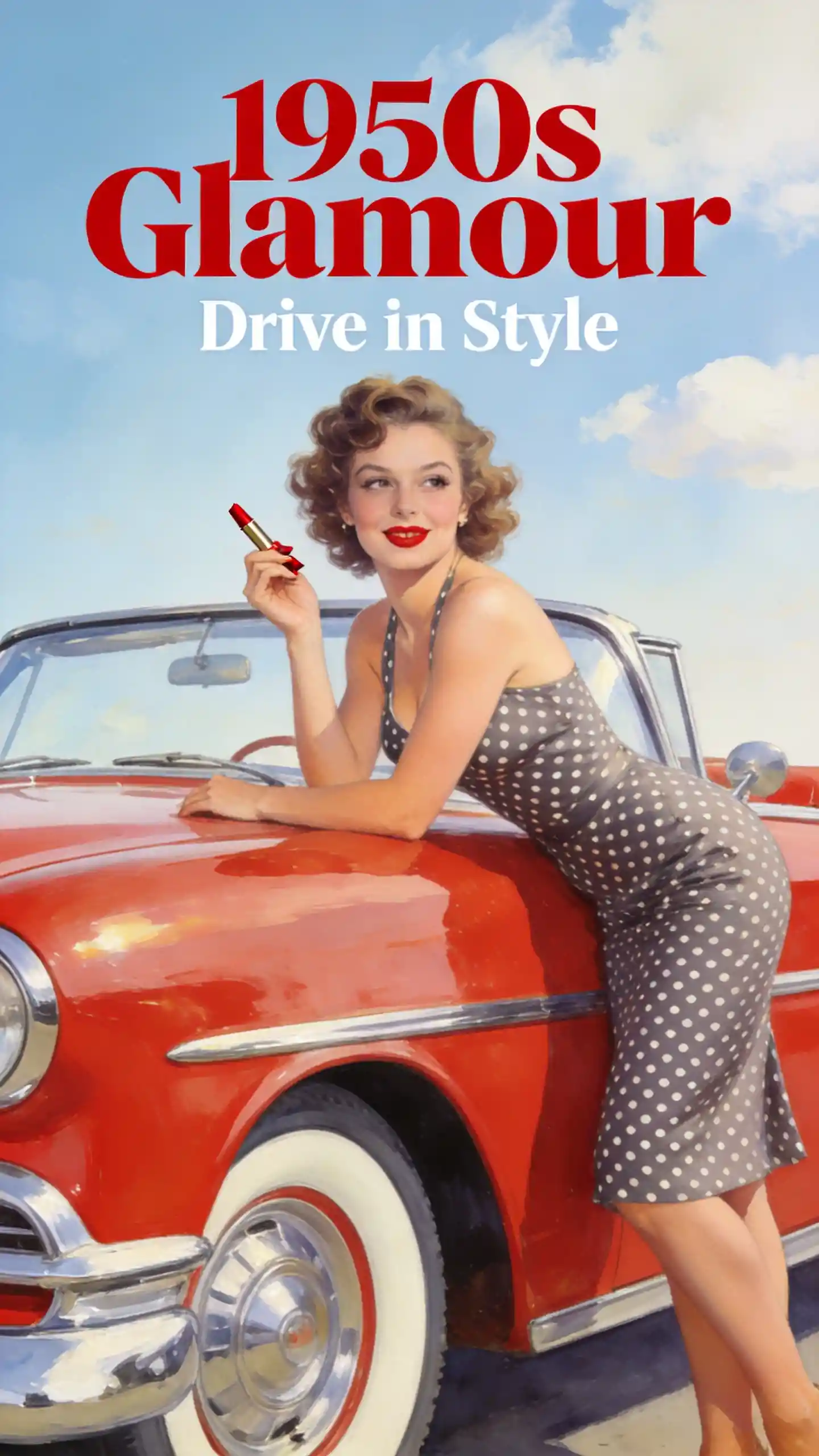Pin-up rétro avec affiche de cabriolet brillant