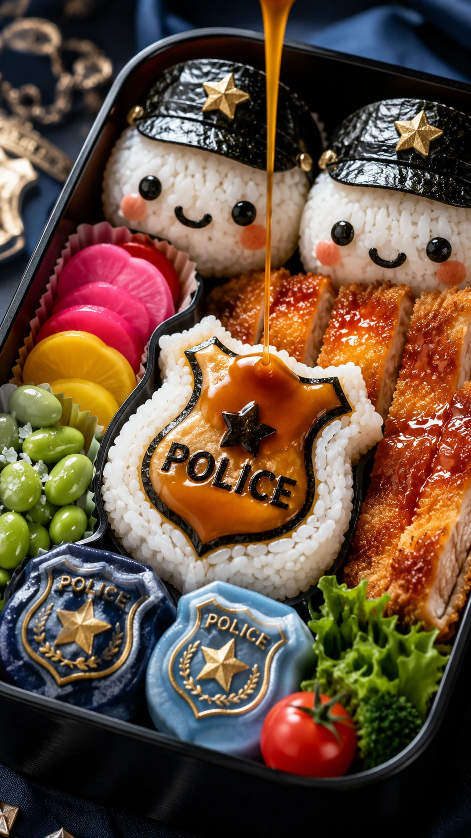 動漫風警察主題便當與精緻食物藝術