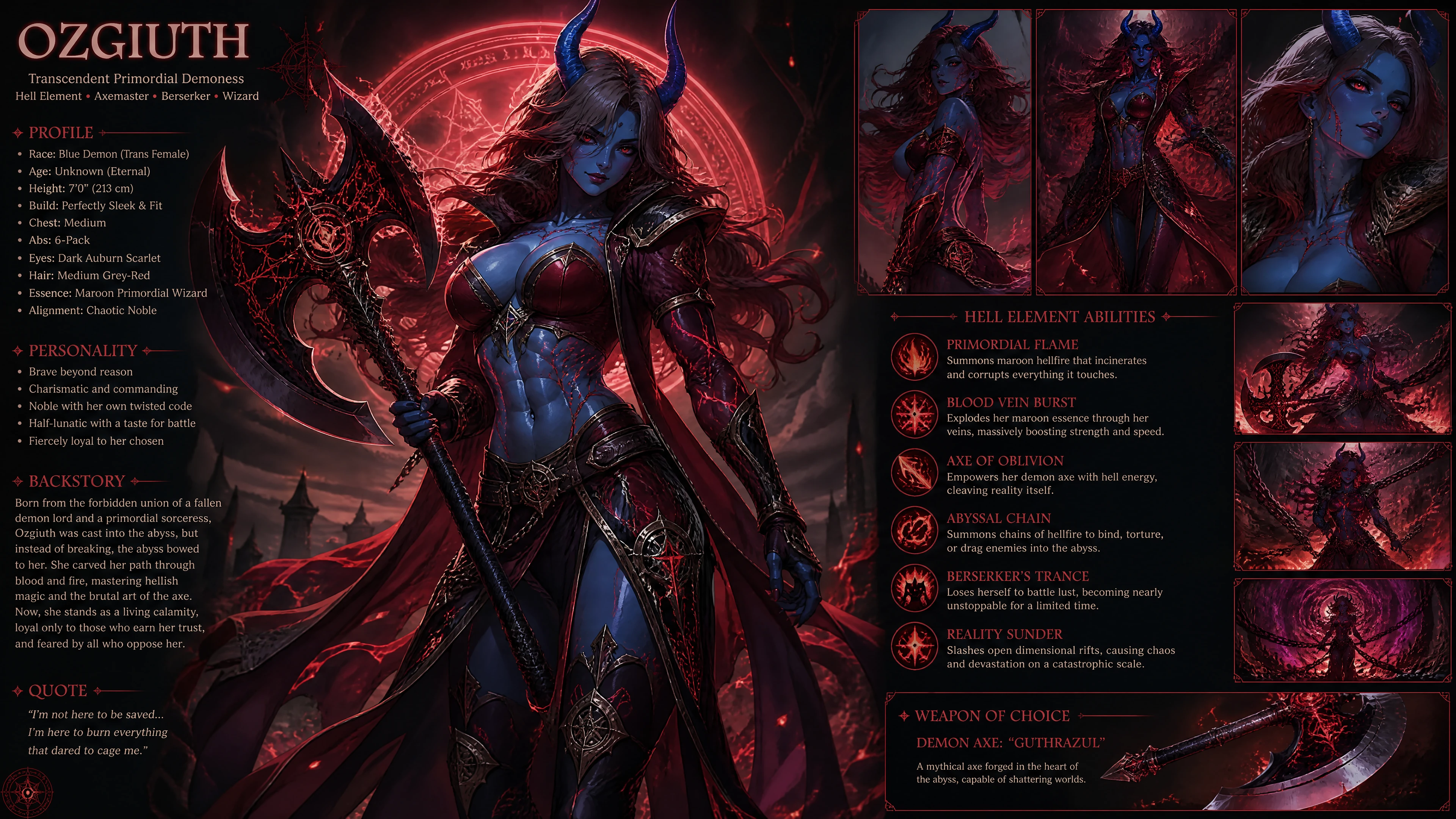 Strega demone blu in armatura reale da berserker