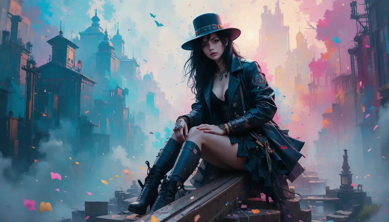 Escena impresionista onírica con formas pastel fragmentadas