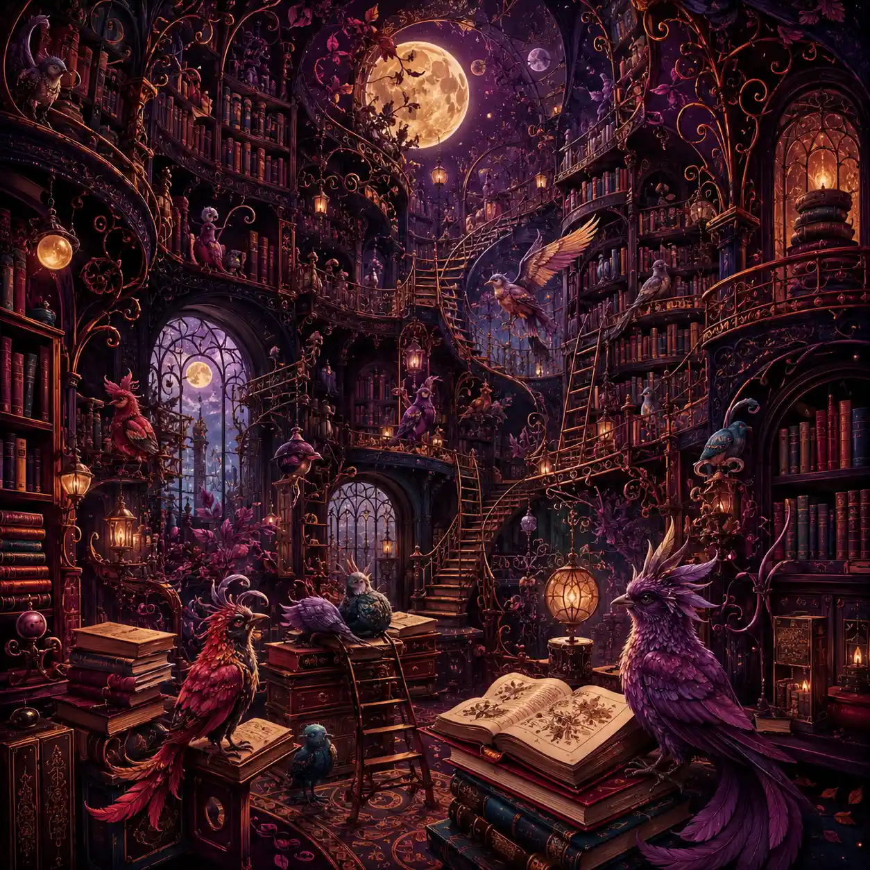 書本化作羽翼生物的魔幻圖書館